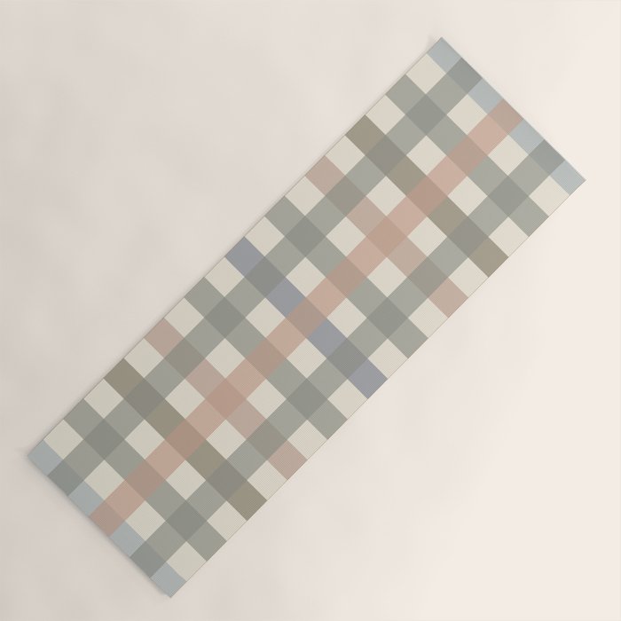 Neutral Gingham Check Pattern Yoga Mat