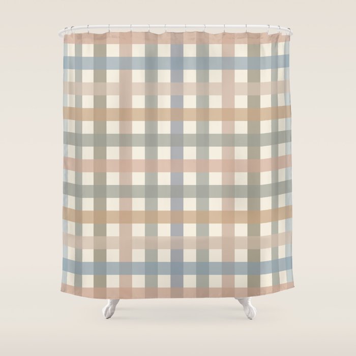Neutral Gingham Check Pattern Shower Curtain Gallery Image 1
