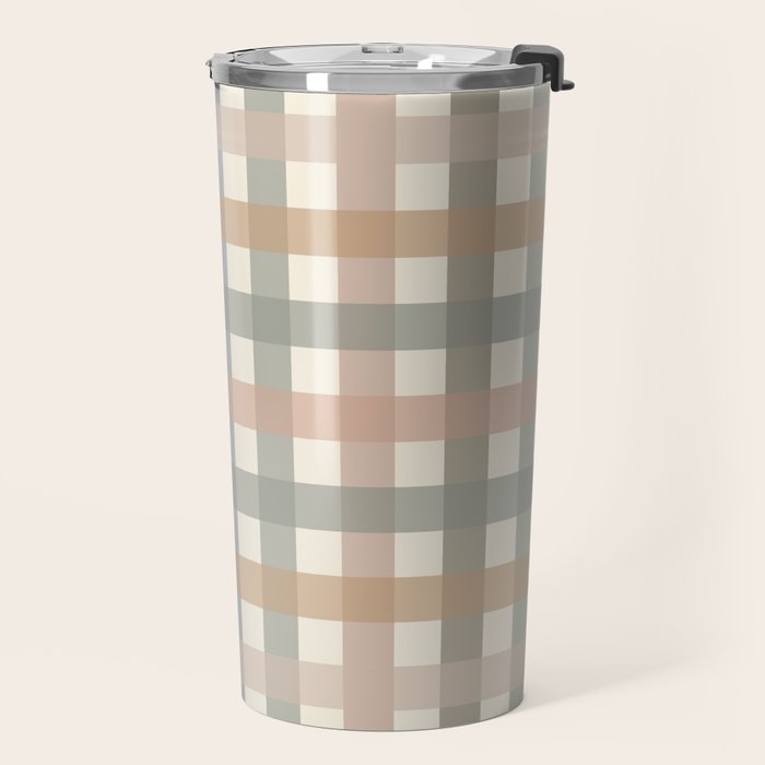 Neutral Gingham Check Pattern Travel Mug Gallery Image 2