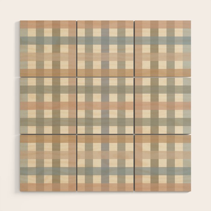 Neutral Gingham Check Pattern Wood Wall Art Gallery Image 1