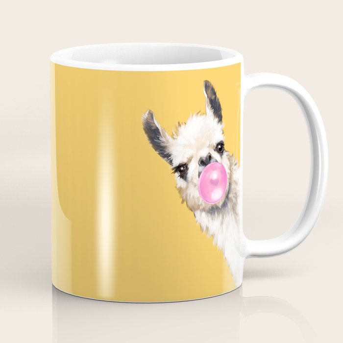 Bubble Gum Sneaky Llama in Yellow Coffee Mug Gallery Image 1