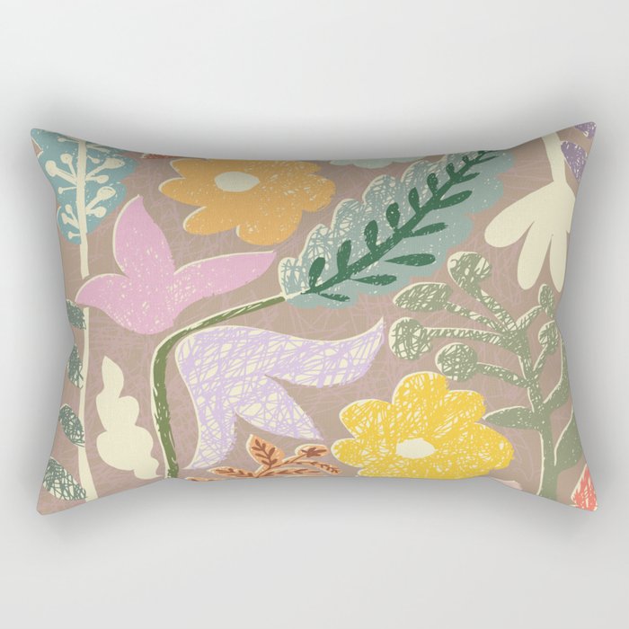 Block print summer meadow earthy tones Rectangular Pillow Gallery Image 1