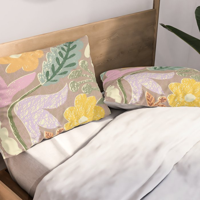 Block print summer meadow earthy tones Pillow Sham Gallery Image 2