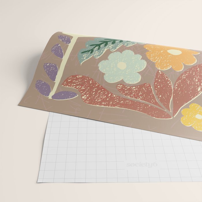 Block print summer meadow earthy tones Wrapping Paper Gallery Image 2