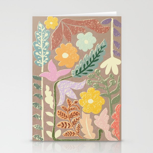 Block print summer meadow earthy tones Stationery Card Gallery Image 1