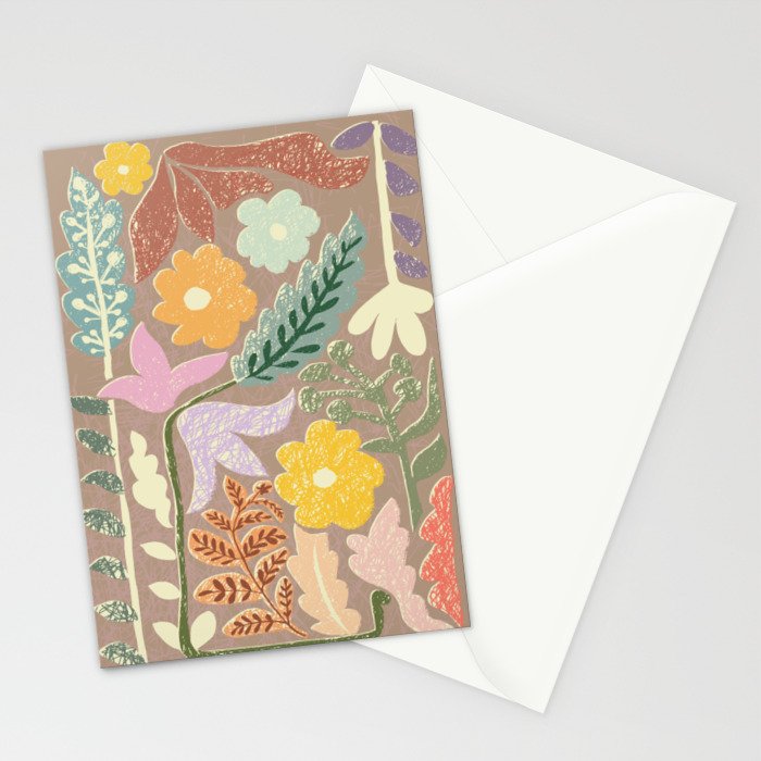 Block print summer meadow earthy tones Stationery Card Gallery Image 2