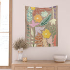 Block print summer meadow earthy tones Wall Tapestry Gallery Image 2