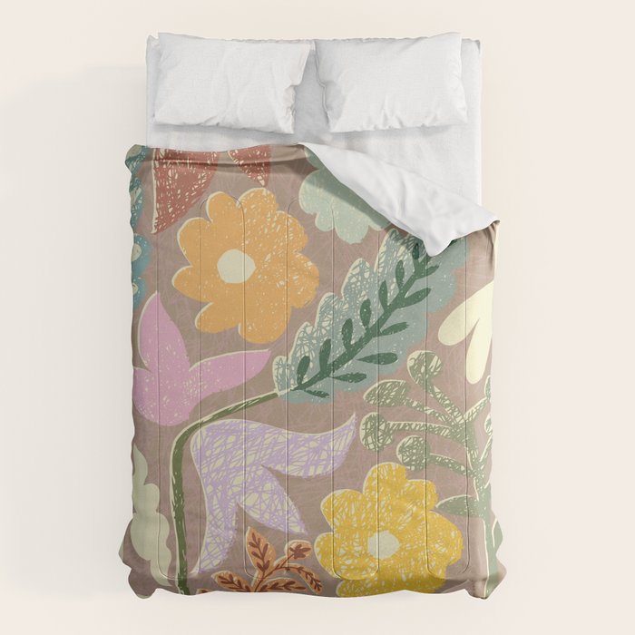 Block print summer meadow earthy tones Comforter Gallery Image 1