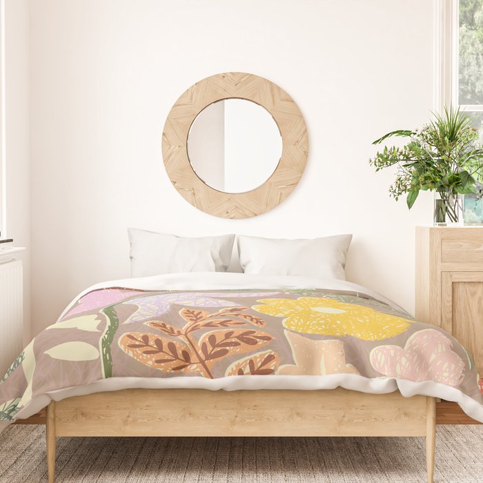 Block print summer meadow earthy tones Duvet Cover Gallery Image 3