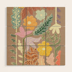 Block print summer meadow earthy tones Wood Wall Art Gallery Image 1