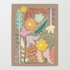 Block print summer meadow earthy tones Poster Gallery Image 4