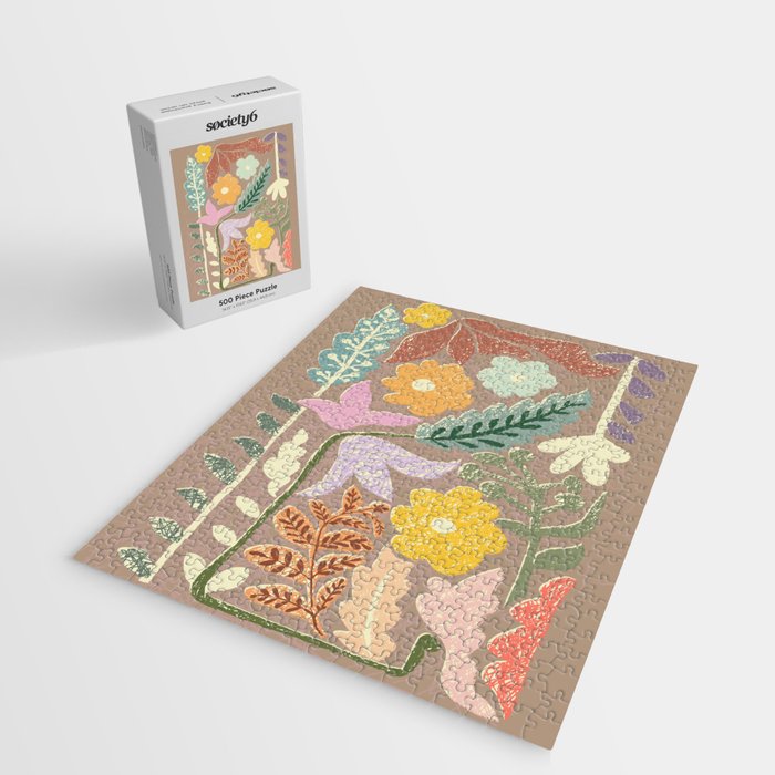 Block print summer meadow earthy tones Jigsaw Puzzle Gallery Image 2