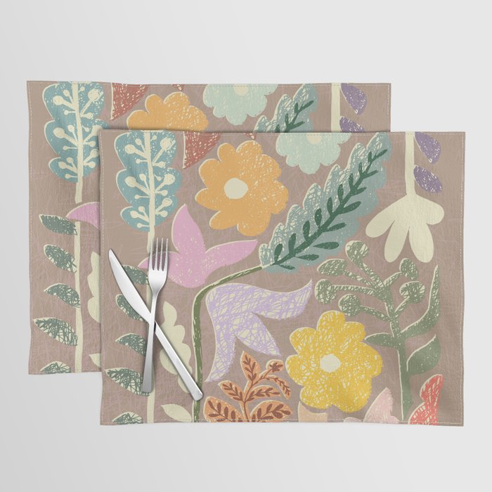 Block print summer meadow earthy tones Placemat Gallery Image 1