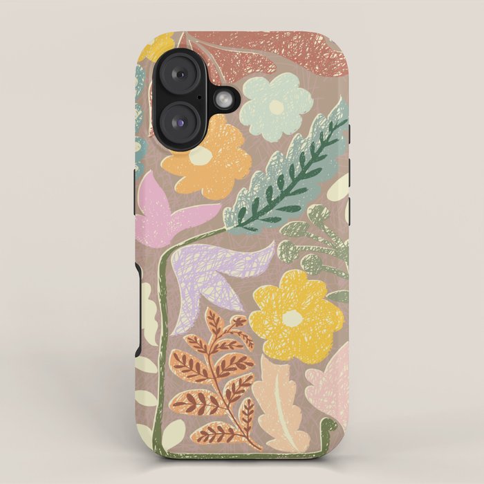 Block print summer meadow earthy tones iPhone Case Gallery Image 1