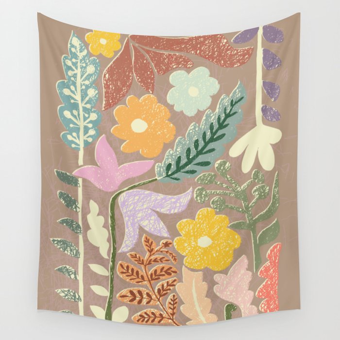 Block print summer meadow earthy tones Wall Tapestry Gallery Image 4