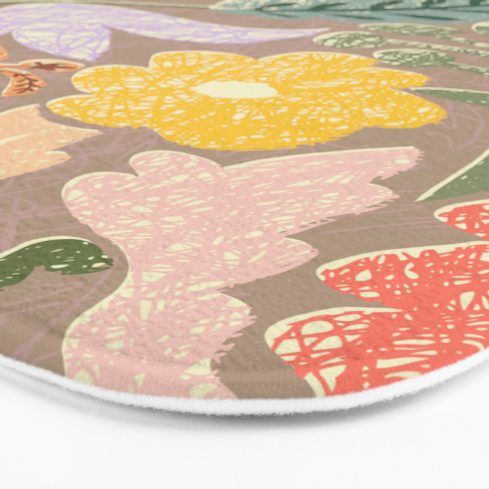 Block print summer meadow earthy tones Bath Mat Gallery Image 3