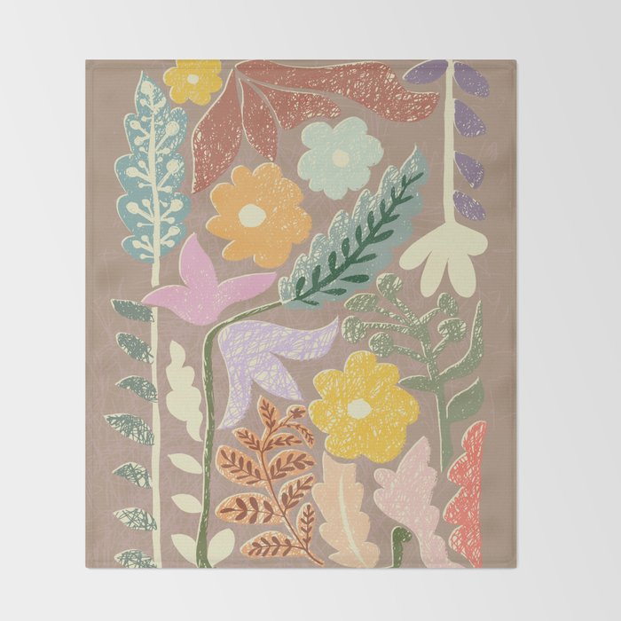Block print summer meadow earthy tones Throw Blanket Gallery Image 2