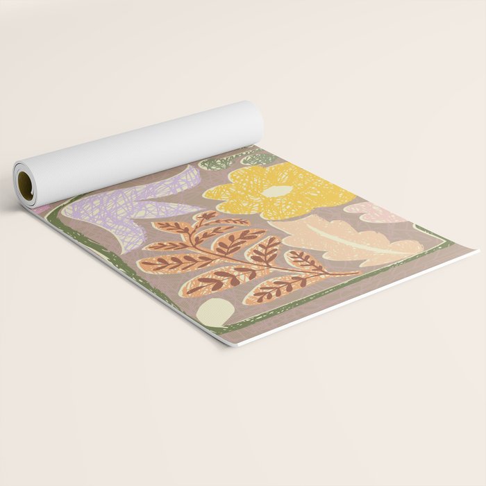 Block print summer meadow earthy tones Yoga Mat Gallery Image 2