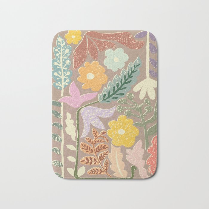 Block print summer meadow earthy tones Bath Mat Gallery Image 1