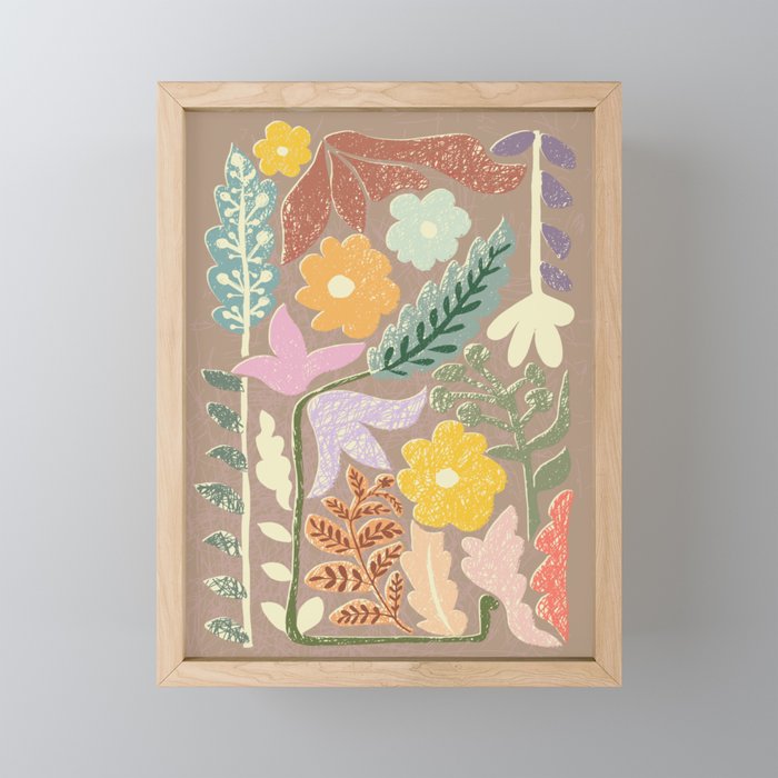 Block print summer meadow earthy tones Mini Art Print Gallery Image 1