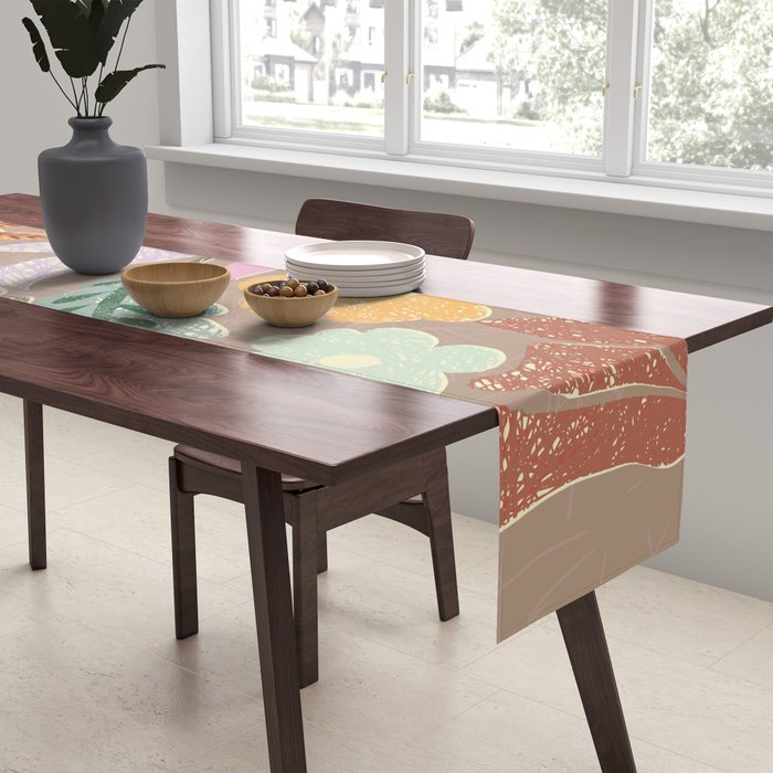 Block print summer meadow earthy tones Table Runner Gallery Image 2
