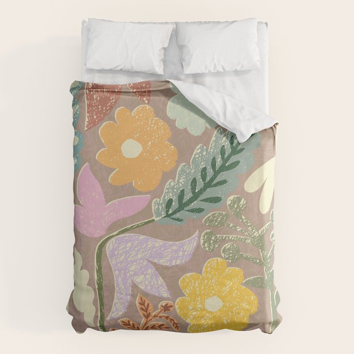 Block print summer meadow earthy tones Duvet Cover Gallery Image 1