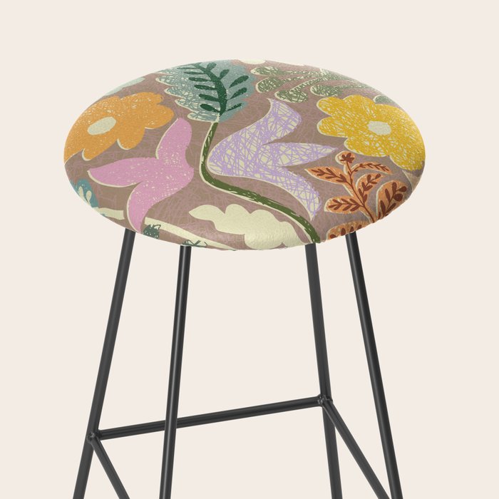 Block print summer meadow earthy tones Stool Gallery Image 2