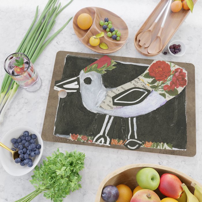 Pretty Red Rose Bird Cutting Board Gallery Image 2