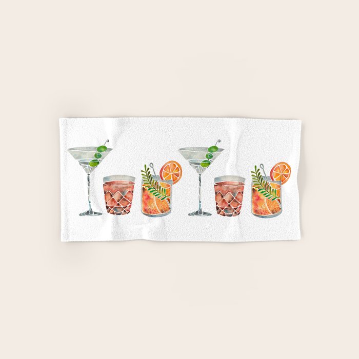 Classic Cocktails  - 1960s Watercolor Lineup Bath Towel Gallery Image 1