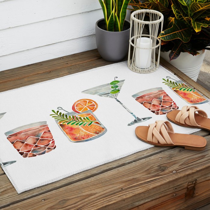 Classic Cocktails  - 1960s Watercolor Lineup Outdoor Rug Gallery Image 2