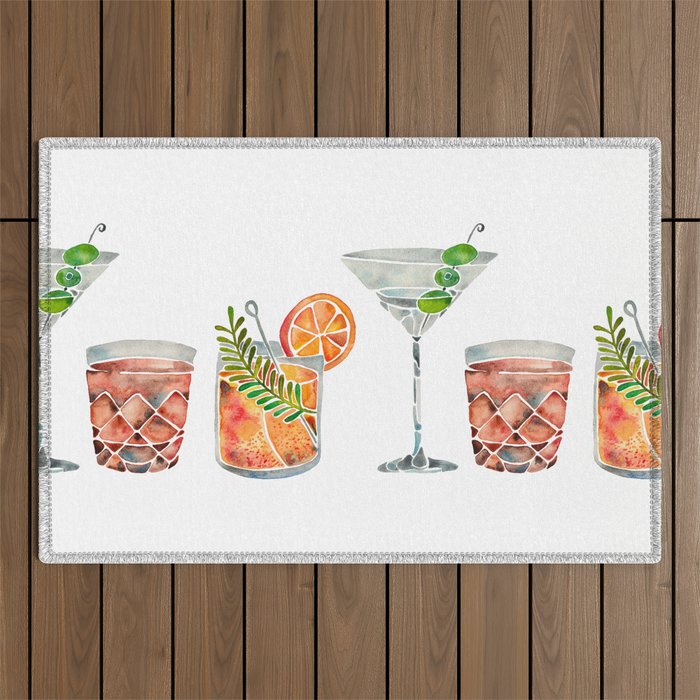 Classic Cocktails  - 1960s Watercolor Lineup Outdoor Rug Gallery Image 1