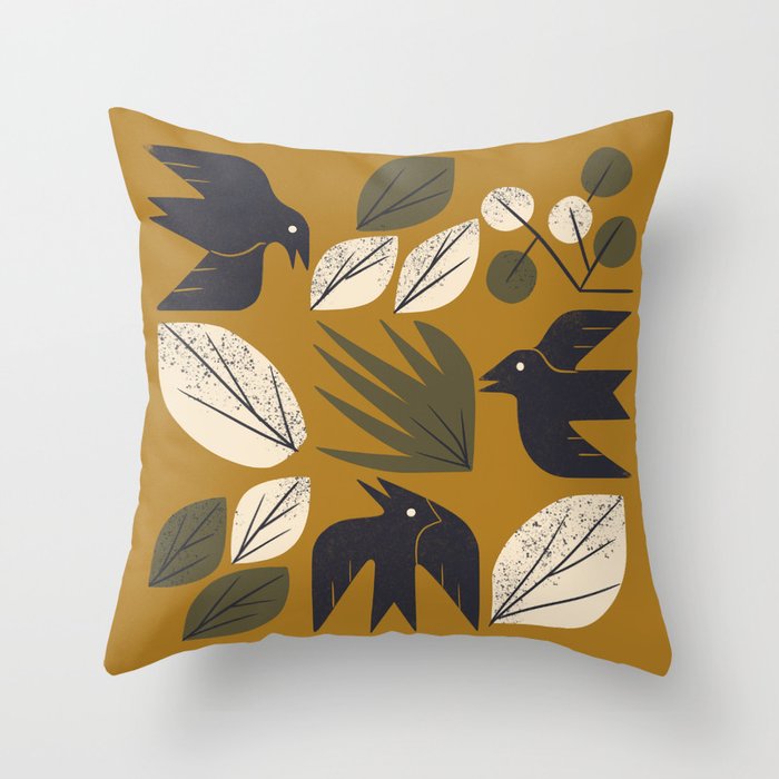 Birds and Leaves Grid Throw Pillow Gallery Image 6