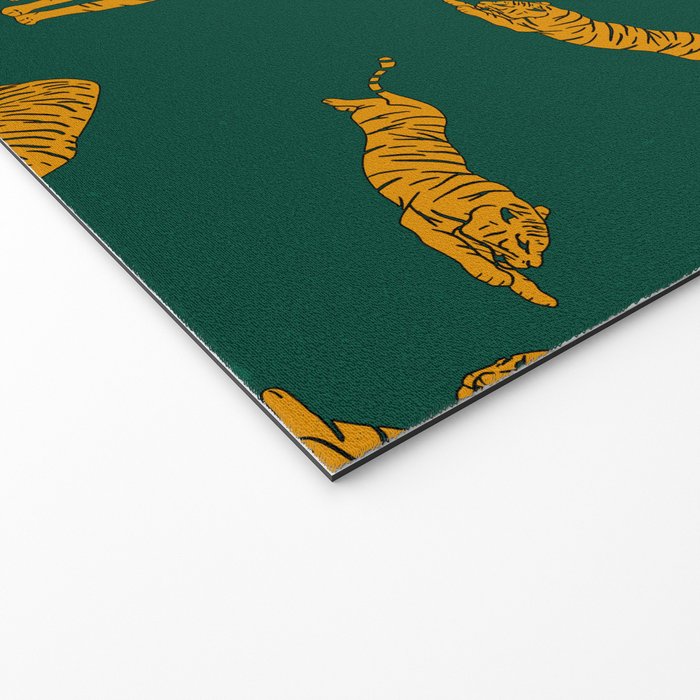 Animal Print - Tigers on Dark Olive Green Retro Texture Welcome Mat Gallery Image 2