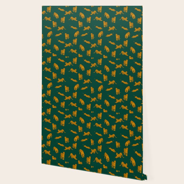 Animal Print - Tigers on Dark Olive Green Retro Texture Wallpaper Gallery Image 2