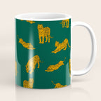 Animal Print - Tigers on Dark Olive Green Retro Texture Coffee Mug Gallery Image 1