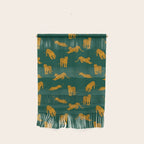 Animal Print - Tigers on Dark Olive Green Retro Texture Wall Hanging Gallery Image 1