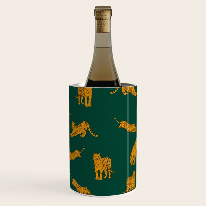 Animal Print - Tigers on Dark Olive Green Retro Texture Wine Chiller Gallery Image 1