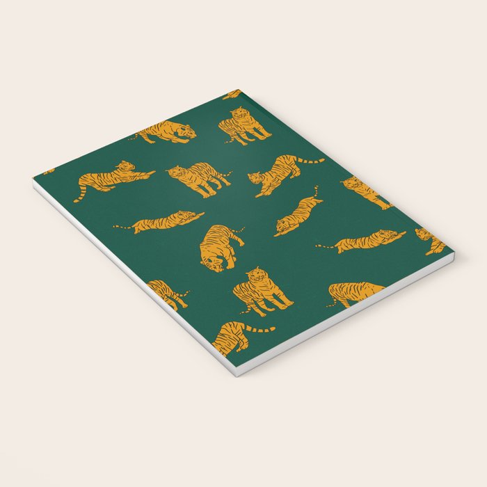 Animal Print - Tigers on Dark Olive Green Retro Texture Notebook Gallery Image 3