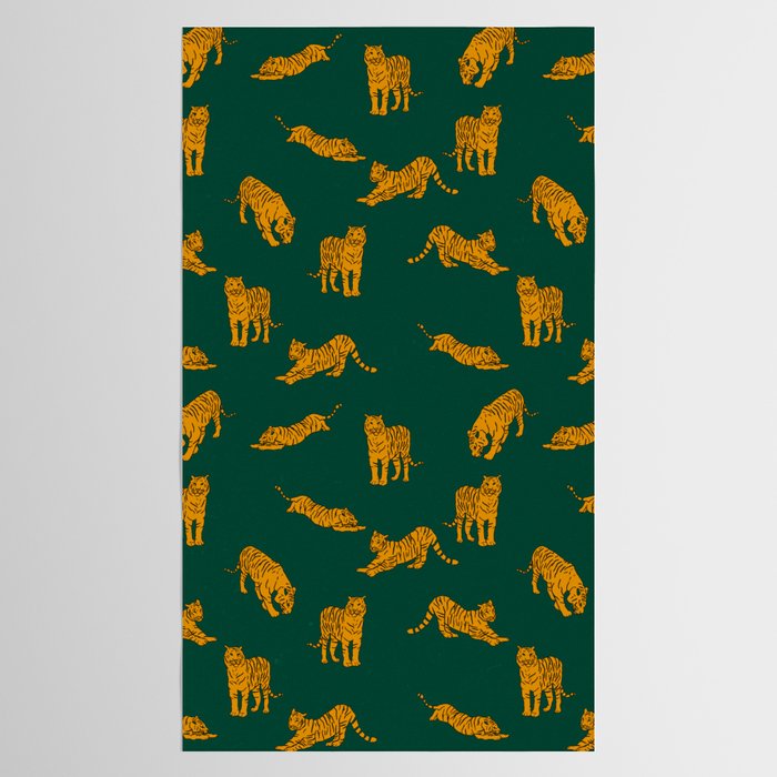 Animal Print - Tigers on Dark Olive Green Retro Texture Tablecloth Gallery Image 2