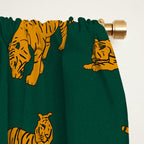 Animal Print - Tigers on Dark Olive Green Retro Texture Window Curtain Gallery Image 2
