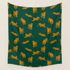 Animal Print - Tigers on Dark Olive Green Retro Texture Wall Tapestry Gallery Image 4