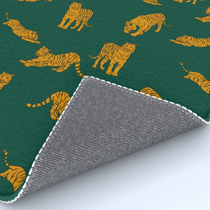 Animal Print - Tigers on Dark Olive Green Retro Texture Rug Gallery Image 4