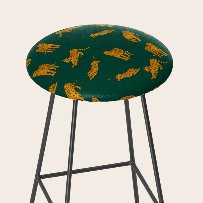 Animal Print - Tigers on Dark Olive Green Retro Texture Stool Gallery Image 2