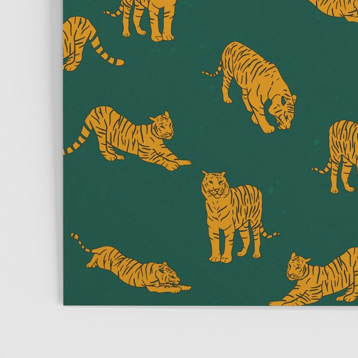 Animal Print - Tigers on Dark Olive Green Retro Texture Poster Gallery Image 3