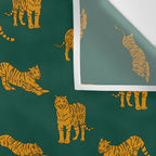 Animal Print - Tigers on Dark Olive Green Retro Texture Wall Tapestry Gallery Image 3