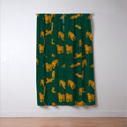 Animal Print - Tigers on Dark Olive Green Retro Texture Window Curtain Gallery Image 3