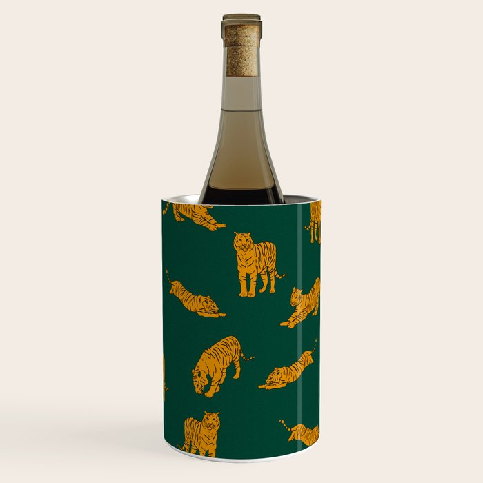 Animal Print - Tigers on Dark Olive Green Retro Texture Wine Chiller Gallery Image 3