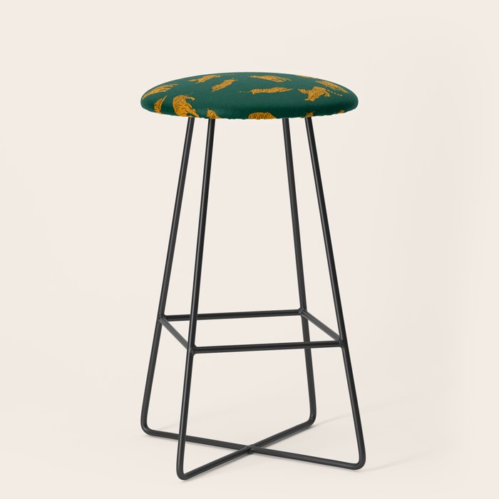 Animal Print - Tigers on Dark Olive Green Retro Texture Stool Gallery Image 1