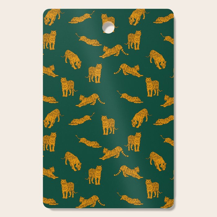 Animal Print - Tigers on Dark Olive Green Retro Texture Cutting Board Gallery Image 1