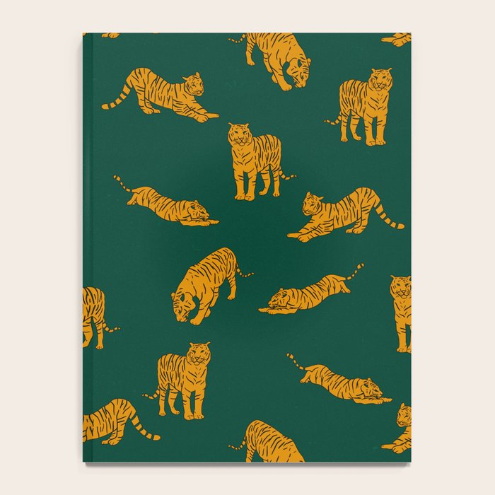 Animal Print - Tigers on Dark Olive Green Retro Texture Notebook Gallery Image 4